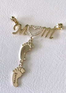 14kt Gold Custom "Mom" Baby Feet with Engraving
