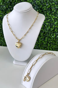 14kt Gold Paperclip Heart Chain & Bracelet Set