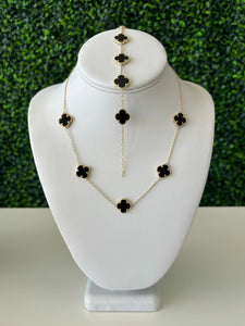 14kt Gold Black Clover Necklace & Bracelet Set