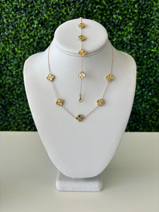 14kt Gold Clover Necklace + Bracelet Set