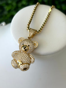 14kt Gold Teddy Bear Pendant with Box Chain