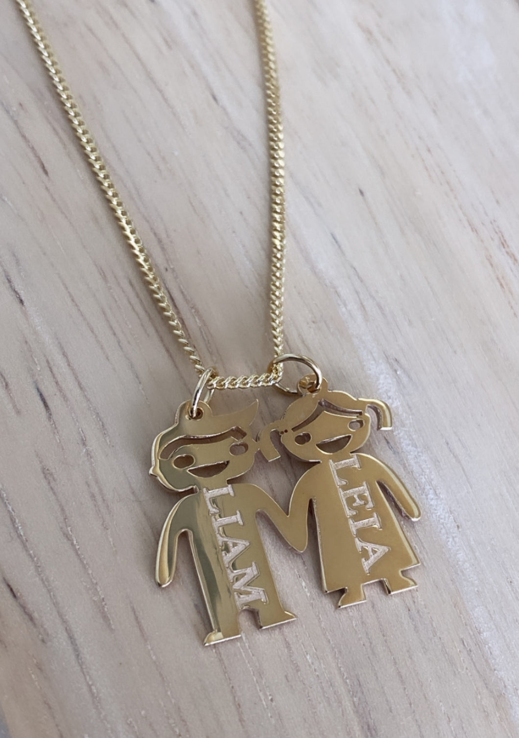 14kt Custom Girl and Boy Pendant with Engraving