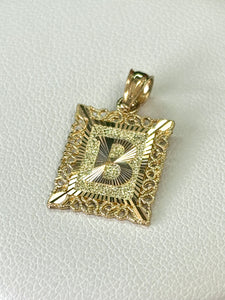 14kt Gold Square Initial Pendant
