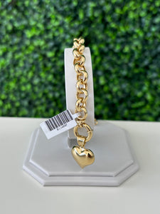 14kt Gold Fancy Heart Rolo Charm Bracelet
