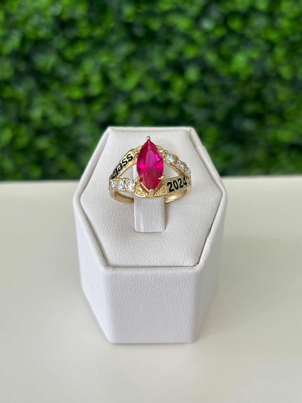 14kt Gold Class of 2024 Ruby Marquise CZ Graduation Ring
