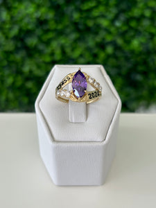 14kt Gold "Class of 2024" Amethyst Marquise CZ Graduation Ladies Ring