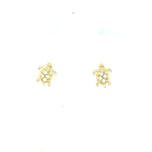 14k Gold Turtle Cubic Zirconia Earrings