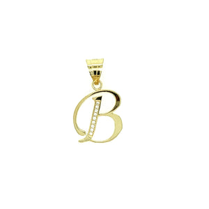 14k Gold "B" Initial Pendant with Cubic Zirconias