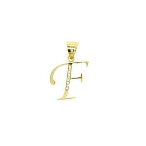 14k Gold "F" Initial Pendant with Cubic Zirconias