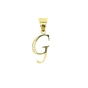 14k Gold "G" Initial Pendant with Cubic Zirconias