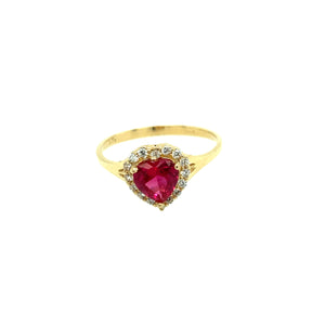 14k Gold Ruby Cubic Zirconia Heart Ring