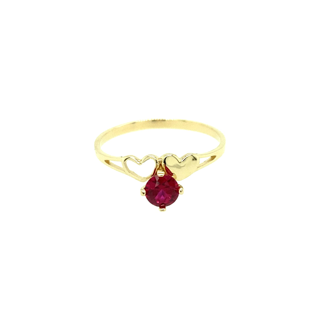 14k Gold Double Heart Ruby Ring