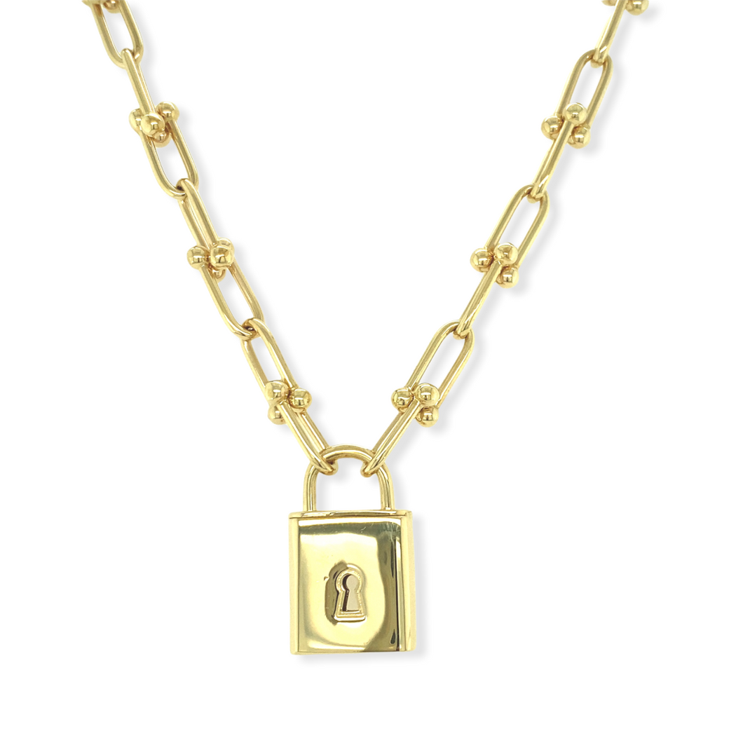 14k Gold Lock Paperclip Chain
