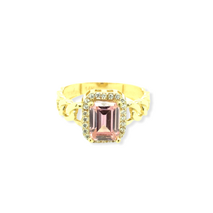 14k Gold Pink Cubic Zirconia Cuban Ring