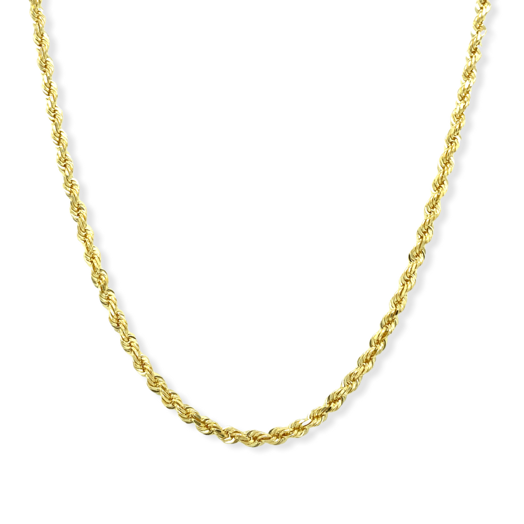 14k Solid Gold Rope Chain, 2.6 mm, 24