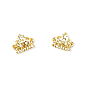 14k Gold 15 Años Crown Earrings
