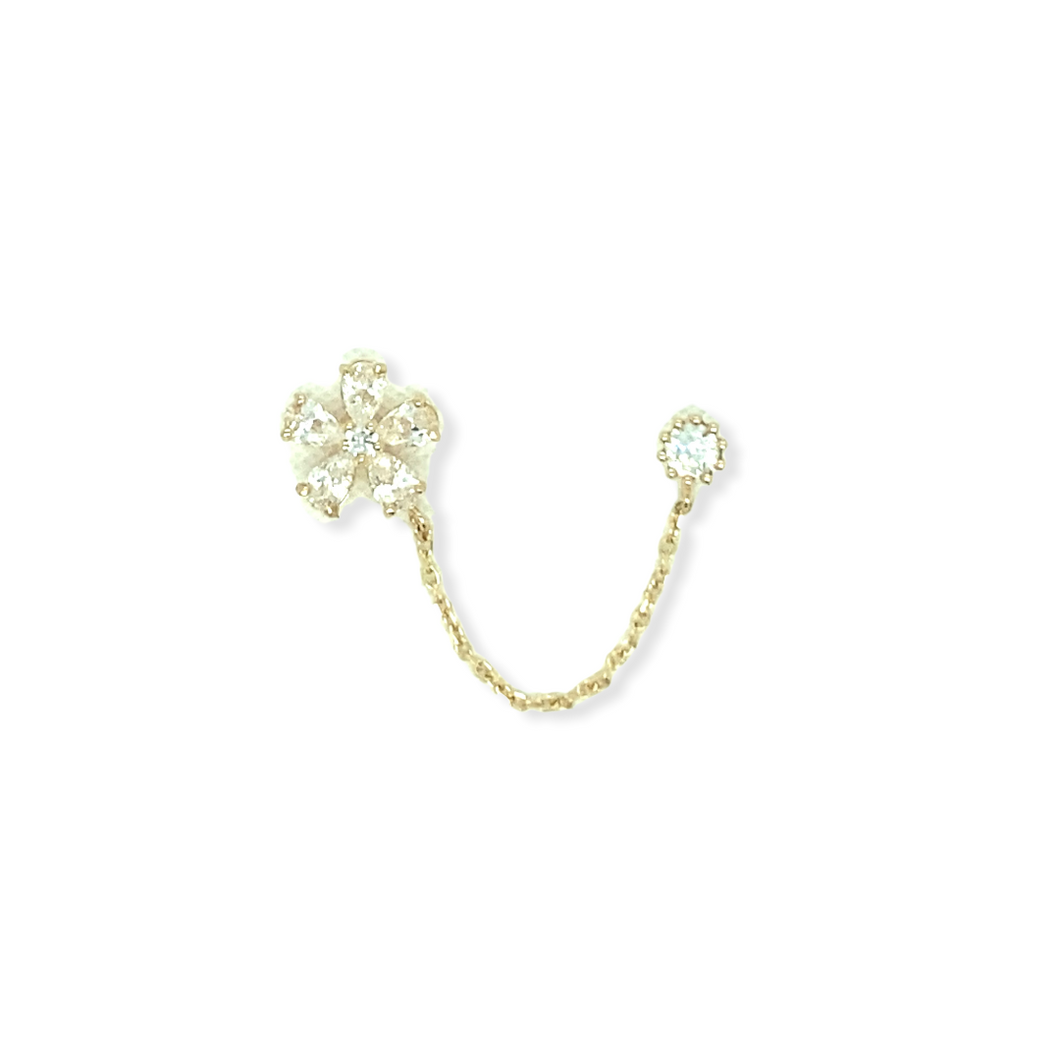 14k Gold CZ Flower Chain Earring