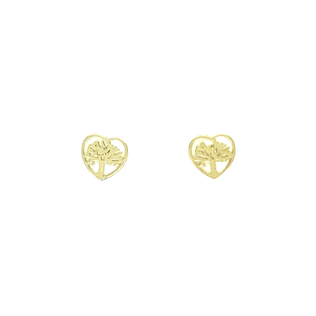 14k Gold Heart Tree of Life Earrings