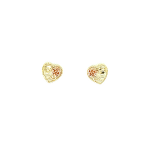 14k Gold Heart Rose Earrings