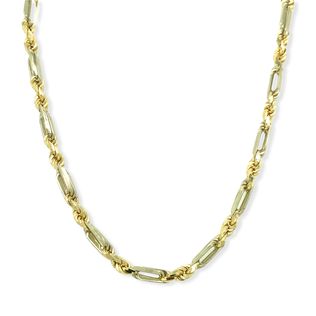 14k Gold Two-tone Figaro Rope Chain, 4.3 mm, 22
