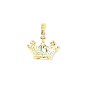 14k Gold 15 Años Crown Pendant