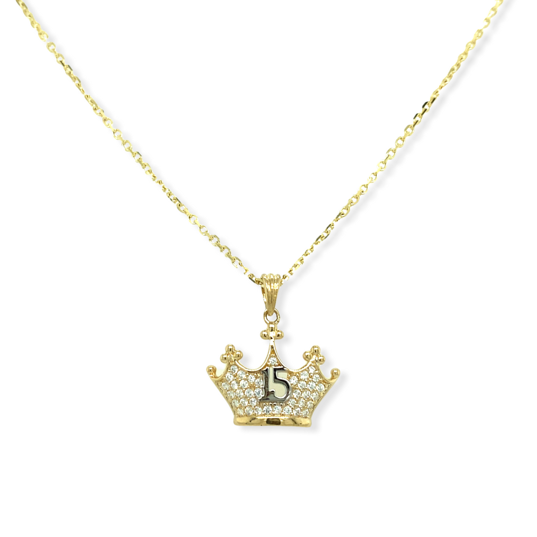 14k Gold 15 Años Crown Necklace