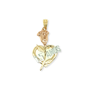 14k Gold 15 Años Tri-Color Rose Heart Pendant