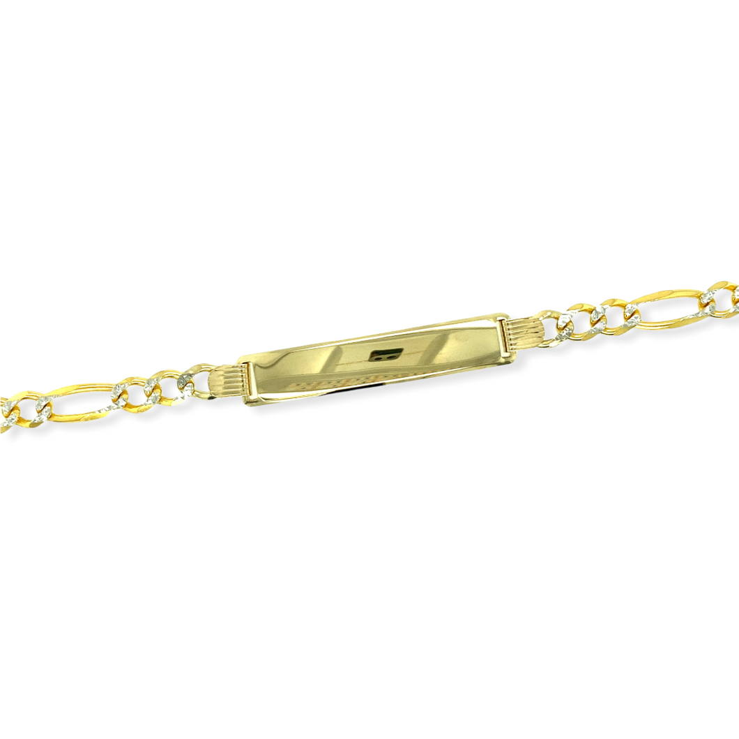 14k Gold Figaro Diamond Cut ID Bracelet