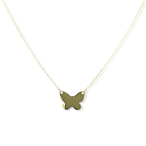 14k Gold Dainty Butterfly Necklace, 16" + 2" ext