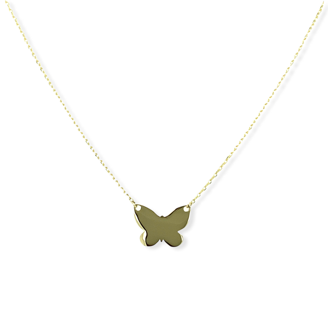 14k Gold Dainty Butterfly Necklace, 16
