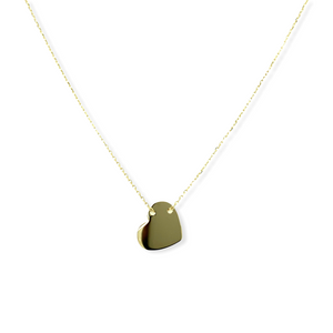 14k Gold Dainty Heart Necklace, 16" + 2" ext