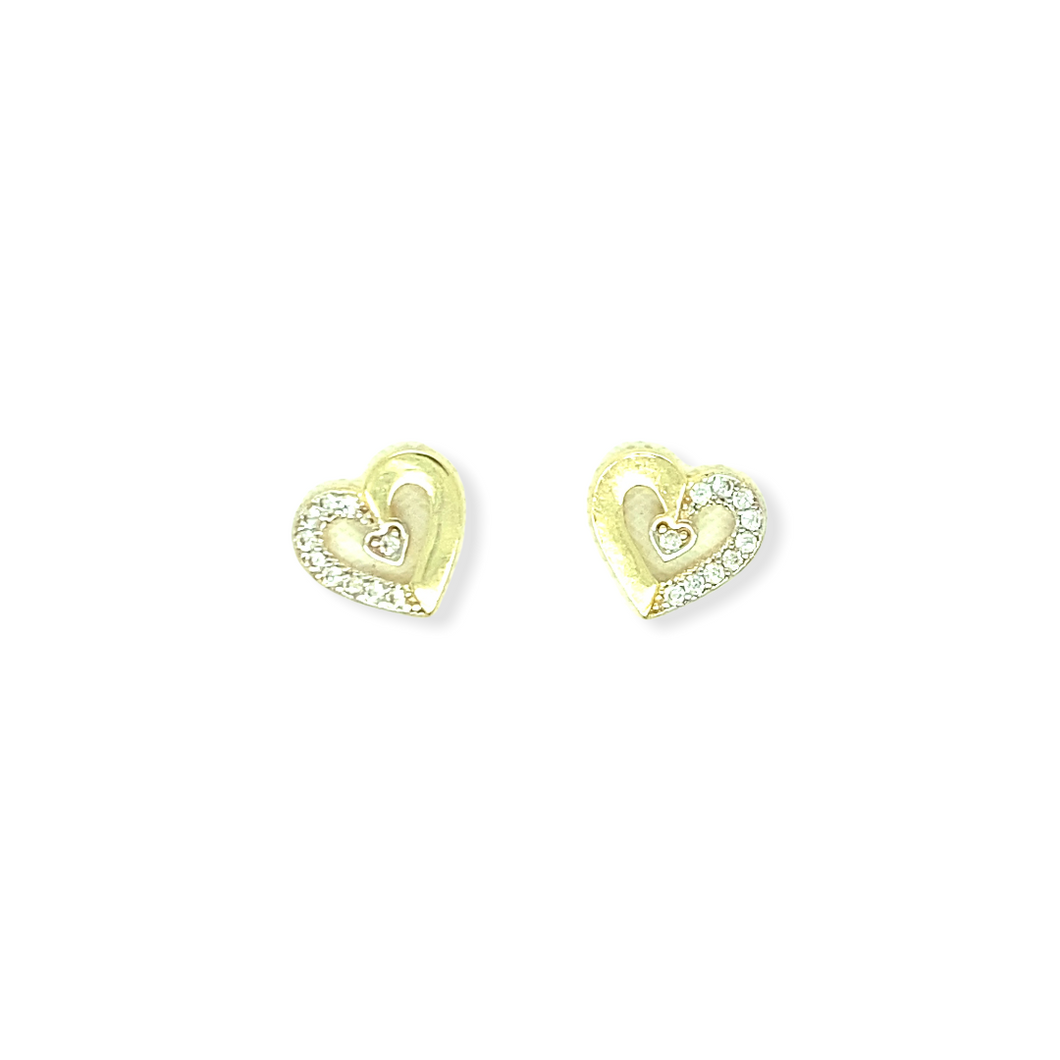 14k Gold Heart Cubic Zirconia Earrings Pushback