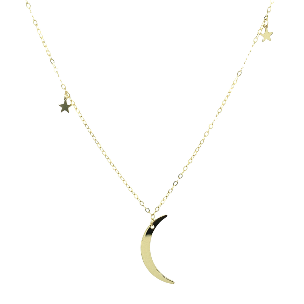14k Gold Dainty Moon Star Necklace