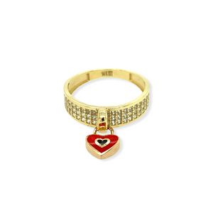 14k Gold Red Heart Enamel Ring