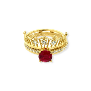 14k Gold Ruby Crown Ring