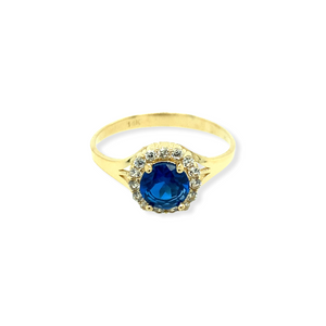 14k Gold Blue Cubic Zirconia Ring