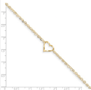 14k Double Strand Heart 9in Plus 1in Ext Anklet