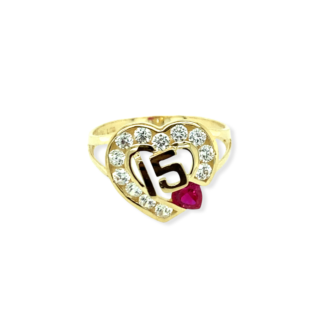 14k Gold 15 Años Heart Ring