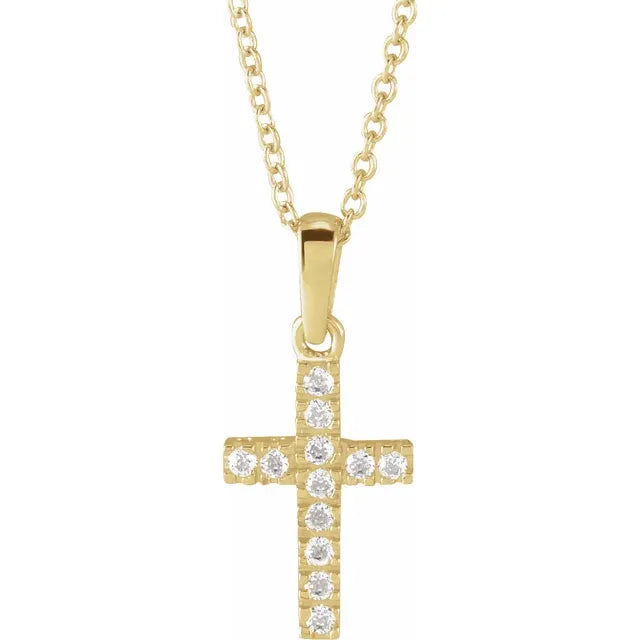 14K Yellow Gold Imitation White Cubic Zirconia Cross 15" Necklace