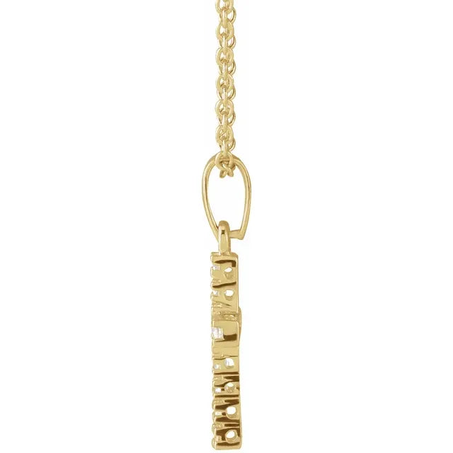 14K Yellow Gold Imitation White Cubic Zirconia Cross 15" Necklace