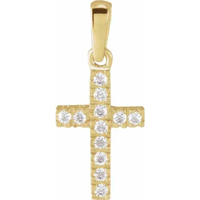 14K Yellow Gold Imitation White Cubic Zirconia Cross Pendant