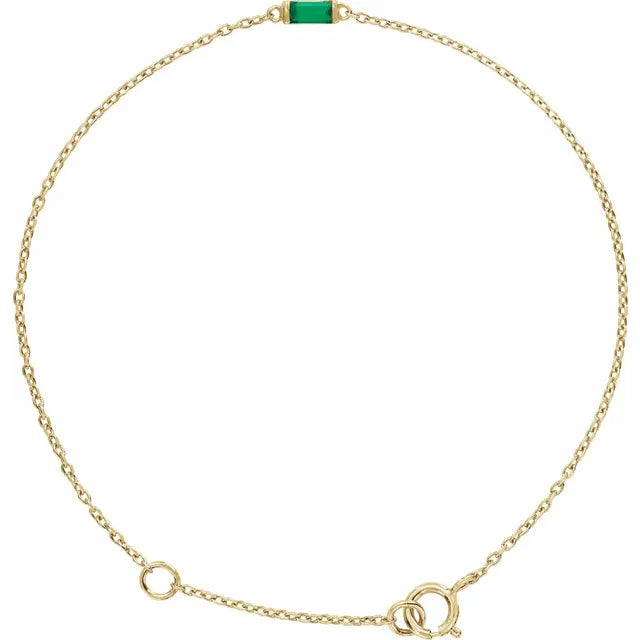 14K Yellow Gold Natural Emerald 6 1/2-7 1/2" Bracelet