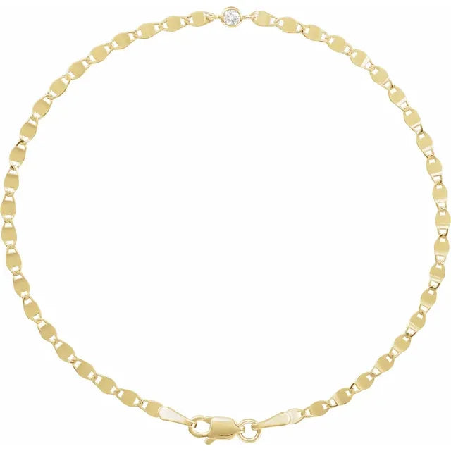 14K Yellow Gold .06 CT Natural Diamond Bezel-Set Link 7 1/2" Bracelet