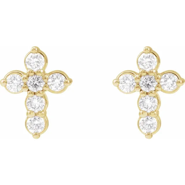 14K Yellow Gold 1/6 CTW Lab-Grown Diamond Cross Earrings