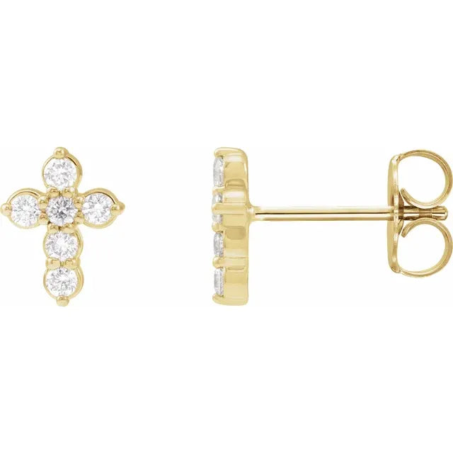 14K Yellow Gold 1/6 CTW Lab-Grown Diamond Cross Earrings