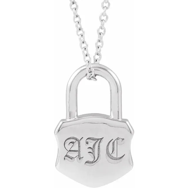 Sterling Silver Engravable Lock 16-18" Necklace
