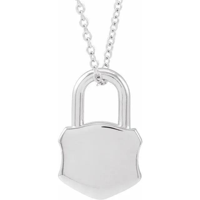 Sterling Silver Engravable Lock 16-18" Necklace