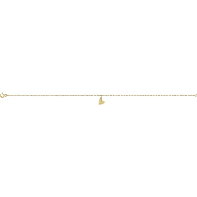 14K Yellow Gold Heart 9" Anklet