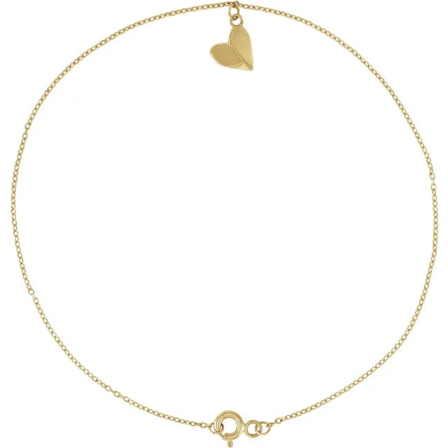 14K Yellow Gold Heart 9" Anklet