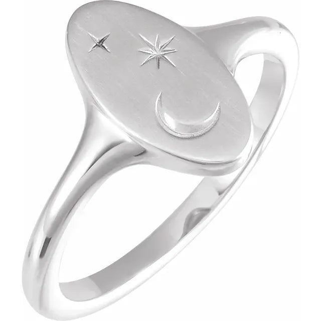Sterling Silver Moon & Star Signet Ring
